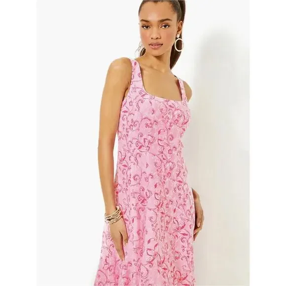 chinese dress ladies Calina Tiered Midi Dress  Ivory & Blue Floral